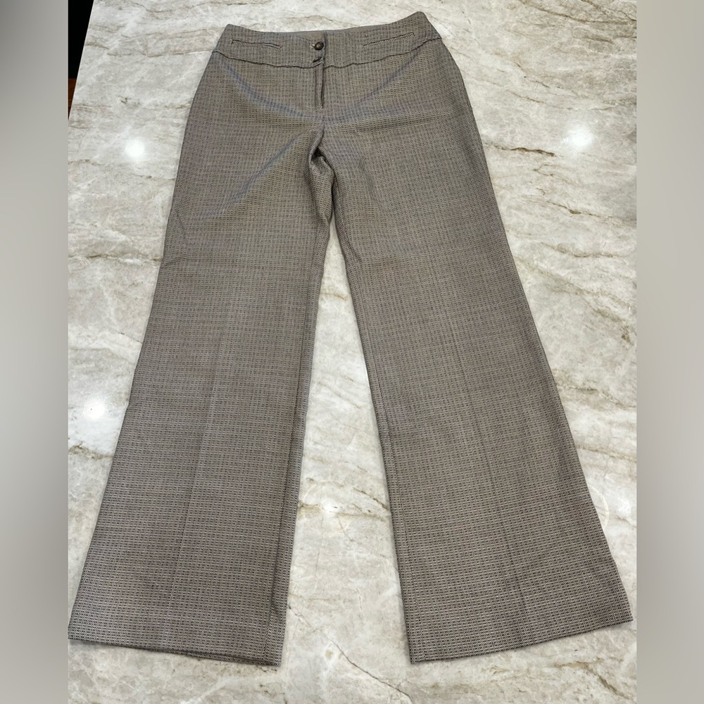 Nic + Zoe Vintage Beige Black Micro Plaid Wide Leg Trousers High Waist Size 8 31